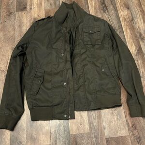 Military Green Field Jacket with High Collar and Structured Look